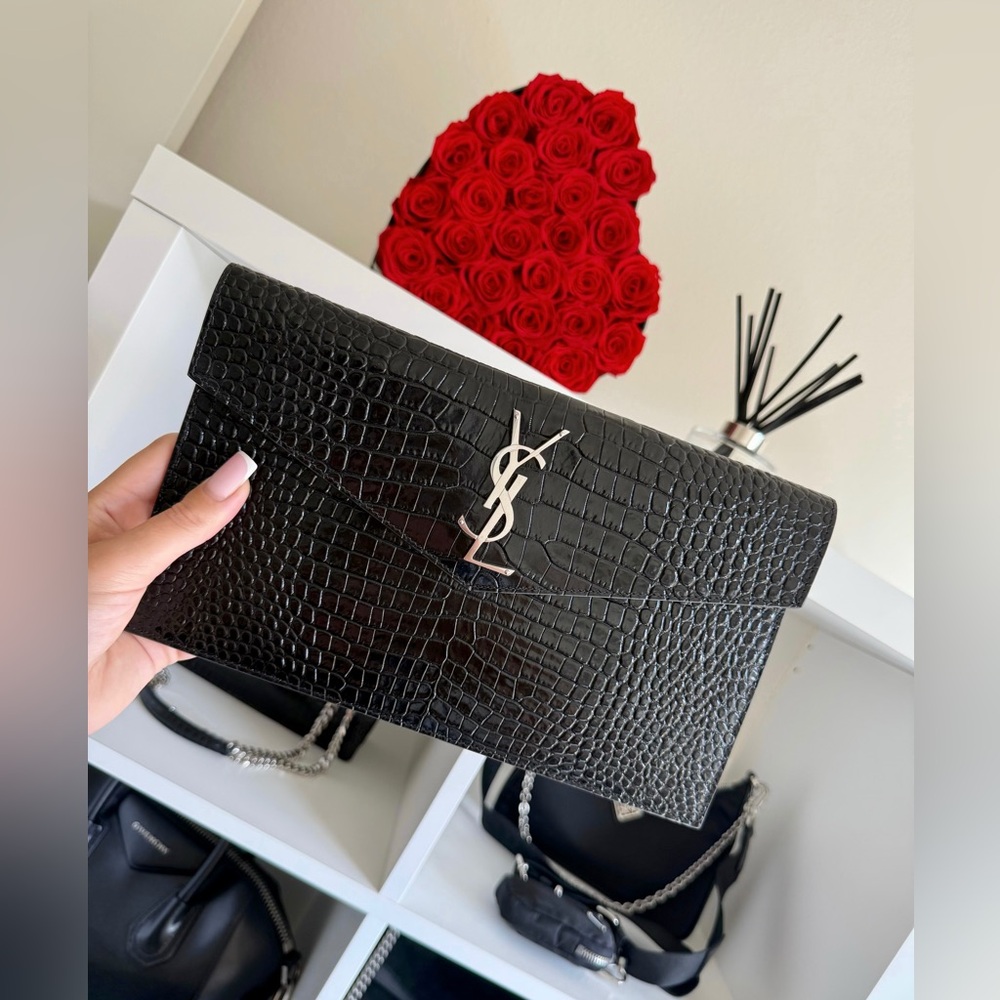 Yves Saint Laurent Black Embossed Leather Clutch